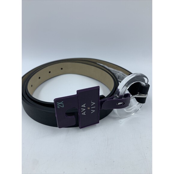 Ava & Viv Womens 2X Belt Black Faux Leather Round Translucent Buckle Classic NEW - Picture 8 of 9